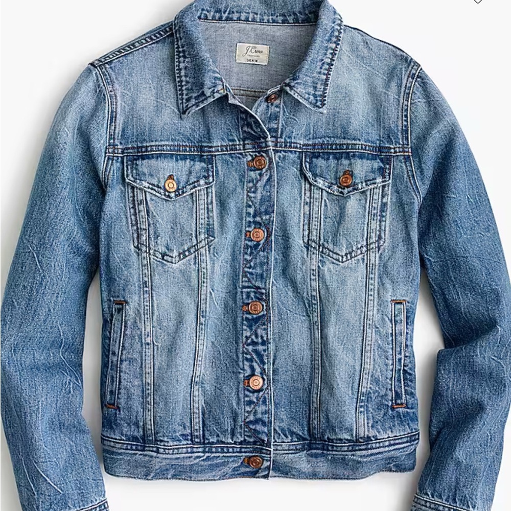 J. Crew Blue Jean Jacket Classic Denim Style with Rose Gold Buttons